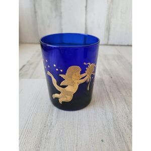 Culver cobalt Blue Glass cherub angel drinkware gold